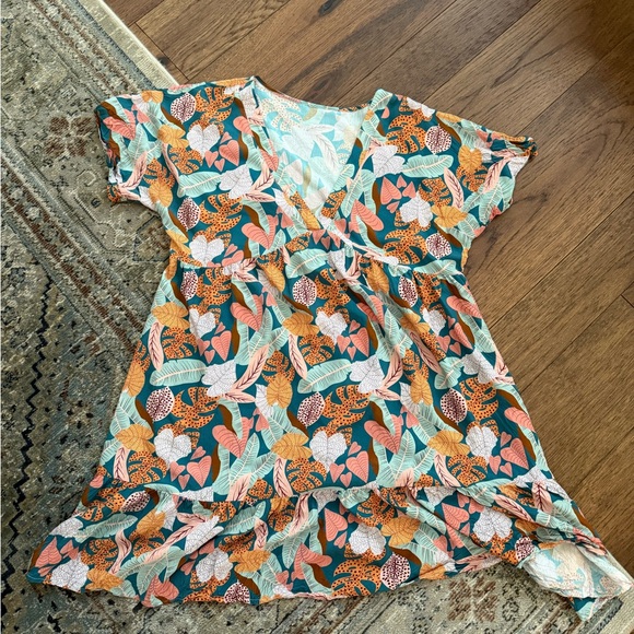 Cupshe Floral Mini Dress - Orange, Green, Pink - Picture 1 of 3